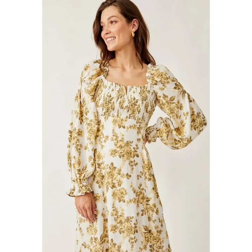 Free People cream yellow floral Jaymes Maxi Dress